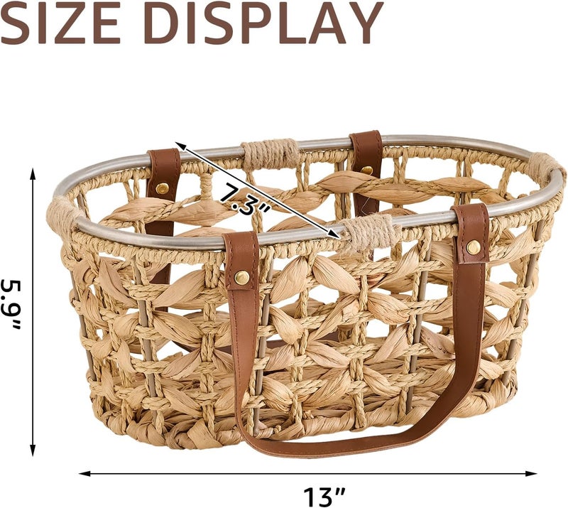 LGENHOOM Egg Baskets for Collecting Fresh Eggs Farmhouse Handmade Wicker Hyacinth Egg Collecting Basket with Handle - Image 3